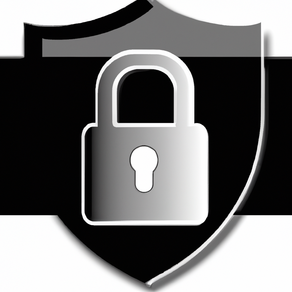 Icône bouclier et cadenas en noir et blanc illustrant la confidentialité et la sécurité